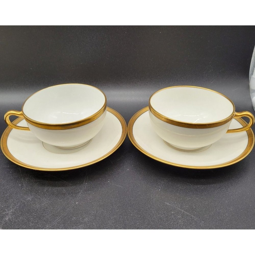 Theodore Haviland Limoges France Breton Teacup And Saucer Pair Vintage